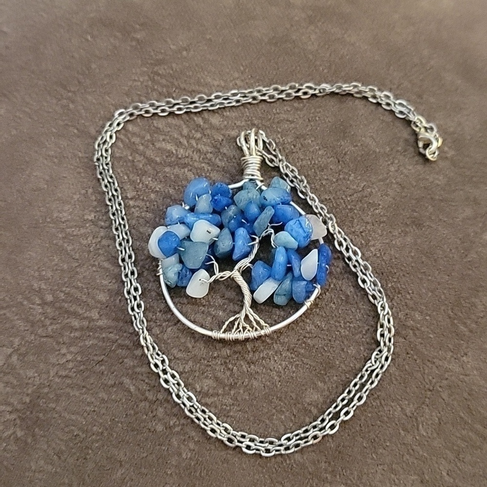 HANDMADE Fairycore Aquamarine Tree of Life Pendant Chain Necklace - Picture 2 of 4